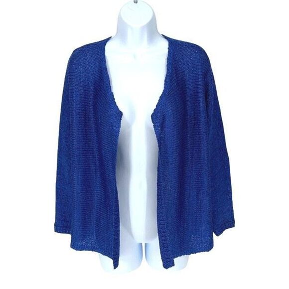 Nic + Zoe Womens Open Front Boucle Knit Long Sleeve Cardigan Sweater Blue Small - Picture 1 of 8